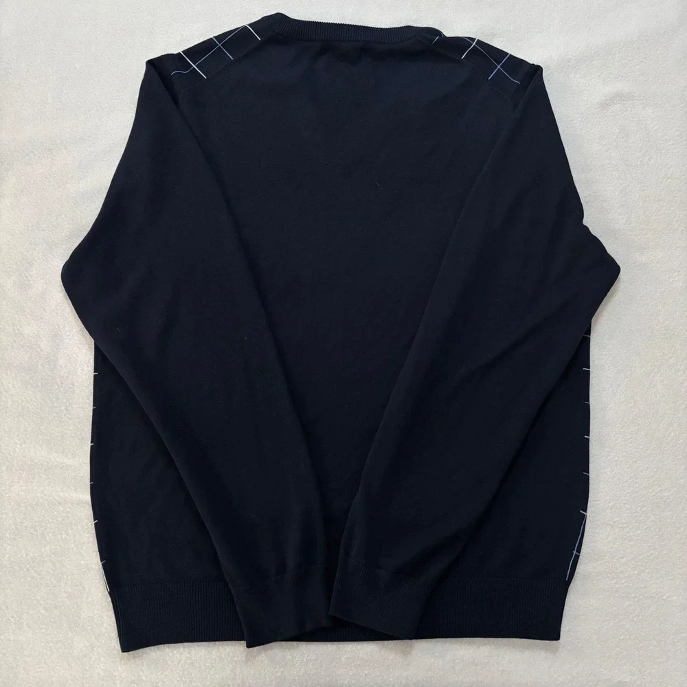 Brooks Brothers Mens Silk Cotton V-Neck Sweater Navy Windowpane Grid Large